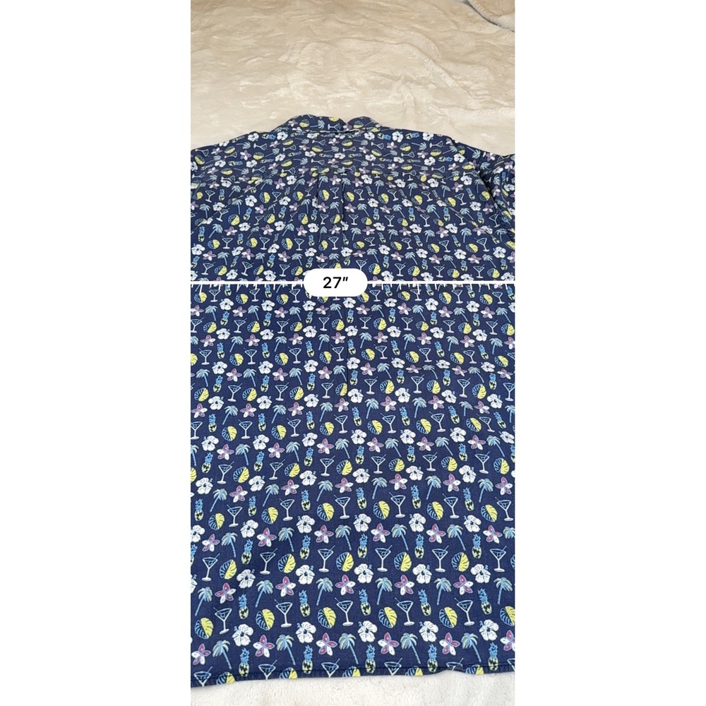 Tommy Bahama Mens XXL Navy Blue Tropical Cocktail Palm Tree Print Button Shirt - Picture 7 of 8